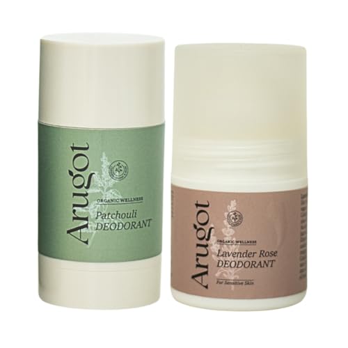 ARUGOT Organic Deodorant Bundle - Lavender Rose & Patchouli, Aluminum-Free, No Stains - 2 Count