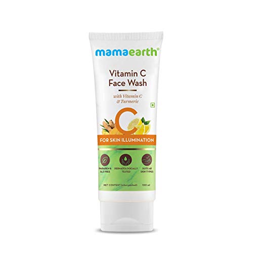 MAMAEARTH Vitamin C Face Wash - Brightens Skin, Hydrates & Exfoliates - 3.38 Fl Oz