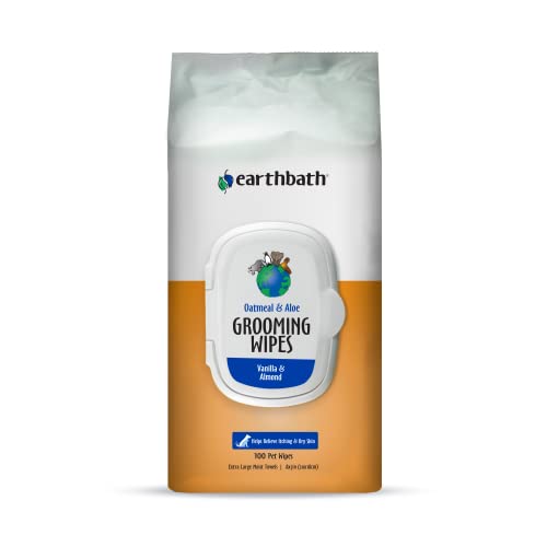 earthbath Oatmeal & Aloe Pet Wipes - Relieves Itchy Skin, Non-Toxic, Vanilla & Almond - 100 Count