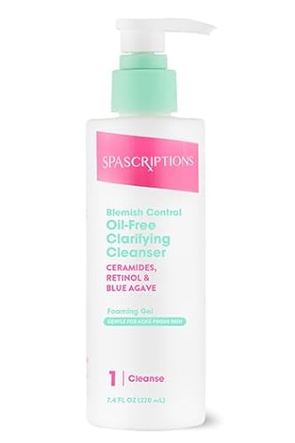 SpaScriptions Facial Cleanser - Blemish Control with Ceramides, Retinol & Blue Agave - 7.40 Fl. Oz