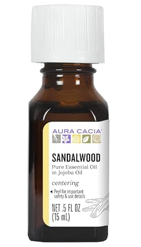 Aura Cacia Sandalwood Essential Oil in Jojoba - Grounding Aroma, Purity Tested - 0.5 fl. oz.