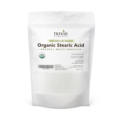 Nuvia Organics Stearic Acid - USDA Certified, Non-GMO, Plant-Derived Emulsifier - 16oz