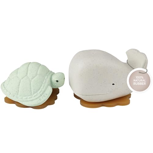HEVEA Squeeze'n'Splash Whale & Turtle Bath Toys - 100% Natural Rubber, Plant-Based - 2 Pack
