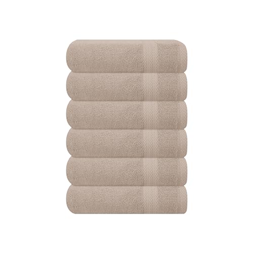GLAMBURG Hand Towel Set - Soft 100% Cotton, Highly Absorbent, Durable - 6 Pack, Tan 16x28