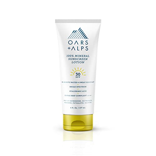 Oars + Alps Mineral SPF 30 Sunscreen Lotion - Hydrating, Water-Resistant, Vegan - 6 Fl Oz