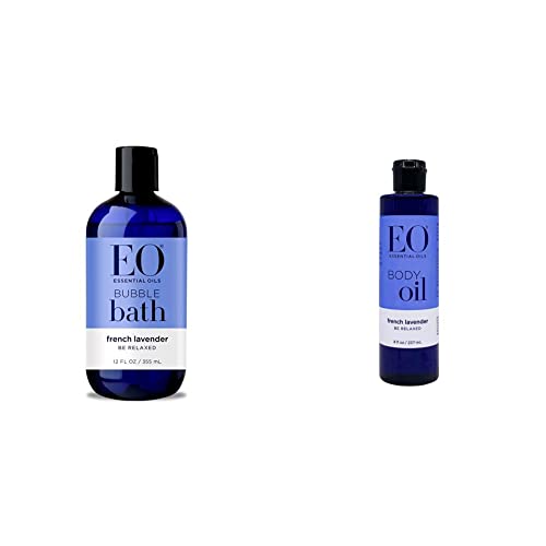 EO Body Care Set - French Lavender Aromatherapy, Organic Ingredients, 12oz Bubble Bath & 8oz Oil