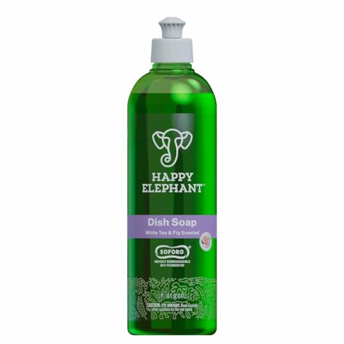 Happy Elephant Dish Soap - Powerful Grease Remover, Gentle on Hands, White Tea & Fig - 16 fl oz