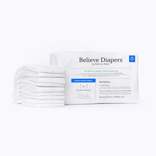 Believe Baby Bamboo Viscose Diapers - Hypoallergenic, Super-Absorbent, Chemical-Free - 36 Ct Newborn