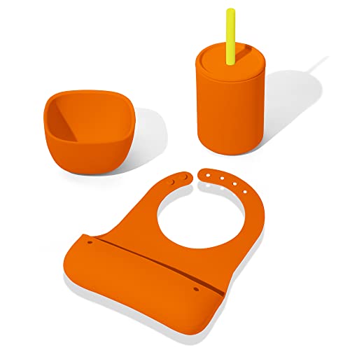 Avanchy Baby Bib Set - Safe Silicone for Mess-Free Eating, Adjustable Fit, 5 oz Cup & Mini Bowl