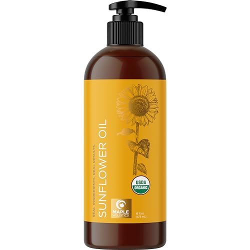 Maple Holistics Organic Sunflower Oil - Hydrates Hair & Skin, Non-GMO, Hexane Free - 16 Fl Oz