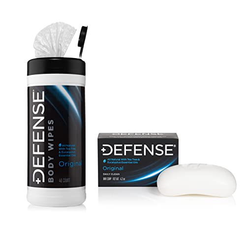 Defense Soap Body Wash & Wipes - Natural Tea Tree & Eucalyptus, Hypoallergenic - 4oz Bar & 40ct