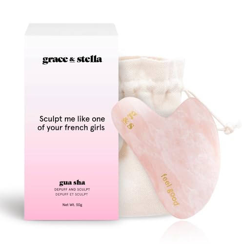 grace & stella Gua Sha Massage Tool - Rose Quartz for Face Sculpting & Lymphatic Drainage