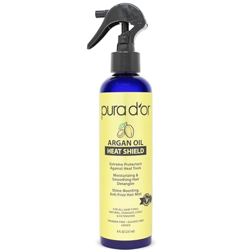 PURA D'OR Argan Oil Heat Protectant Spray - Protects Up to 450°F, Nourishes & Adds Shine - 8oz