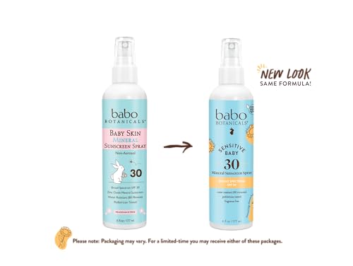 Babo Botanicals Baby Sunscreen Spray SPF 30 - Zinc Oxide, Water-Resistant, Unscented - 6 Fl Oz