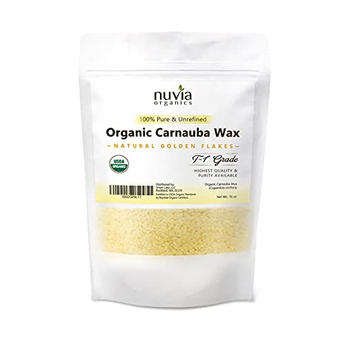 Nuvia Organics Carnauba Wax - 100% Vegan, Food Grade, Ideal for DIY Cosmetics & Polishing - 16oz