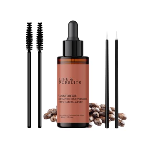 Life & Pursuits Organic Castor Oil - Promotes Eyebrow & Eyelash Growth, 4 Applicators - 50ml