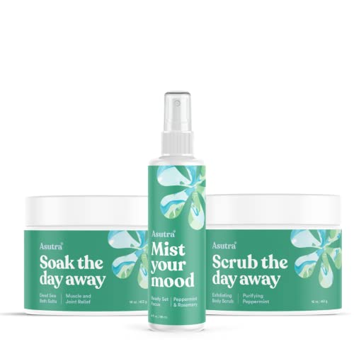 ASUTRA Peppermint Aromatherapy Bundle - Invigorating Essential Oils & Skin Care - 4oz, 16oz, 16oz