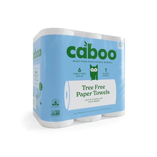 Caboo Tree Free Paper Towels - Strong, Absorbent, Biodegradable, Hypoallergenic - 6 Rolls