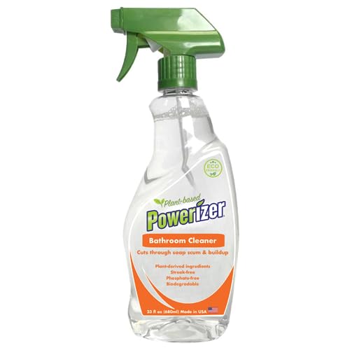 Powerizer Bathroom Cleaner - Streak-Free Shine, Plant-Derived Ingredients - 22oz Spray