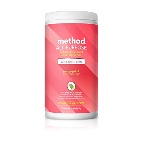 Method All-Purpose Cleaner Wipes - Plant-Based, Compostable, Pink Grapefruit Scent - 70 Count