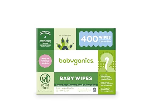 Babyganics Baby Wipes - Non-Allergenic, Plant-Derived Ingredients, Fragrance-Free - 400 Count