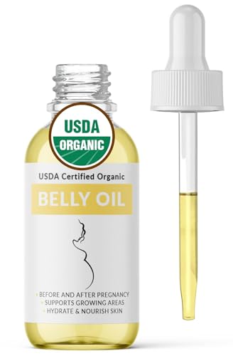 Organic Belly Oil - USDA Certified for Scars & Stretchmarks, Nourishing Oils - 1 Fl Oz