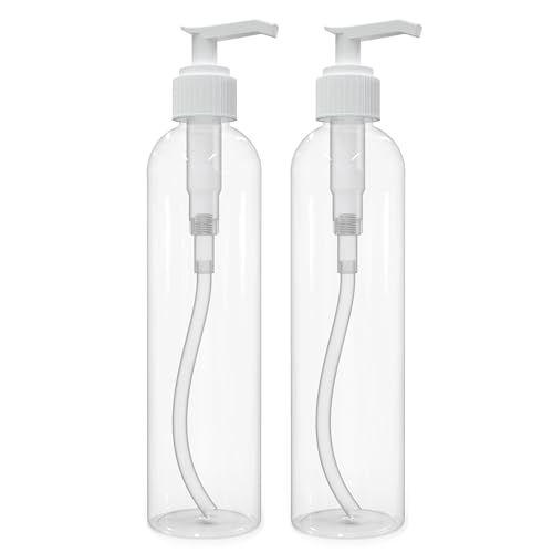 BRIGHTFROM Lotion Pump Bottles - Leak-Proof, BPA-Free, Refillable, Clear - 8oz, 2 Pack