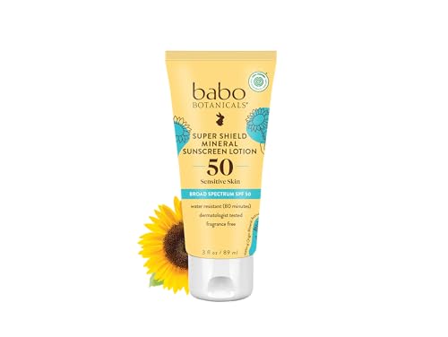 Babo Botanicals Mineral Sunscreen SPF 50 - Water Resistant, Fragrance-Free, EWG Verified - 3oz