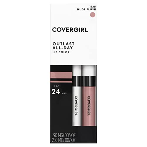 Covergirl Outlast Lipstick - Long-Lasting Color, Moisturizing Topcoat, Kiss-Proof - Nude Flush