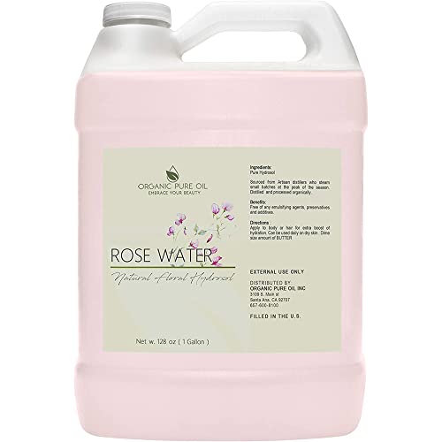 Organic Pure Oil Rose Hydrosol - Hydrating Facial Toner, Vegan & Alcohol-Free - 128 oz