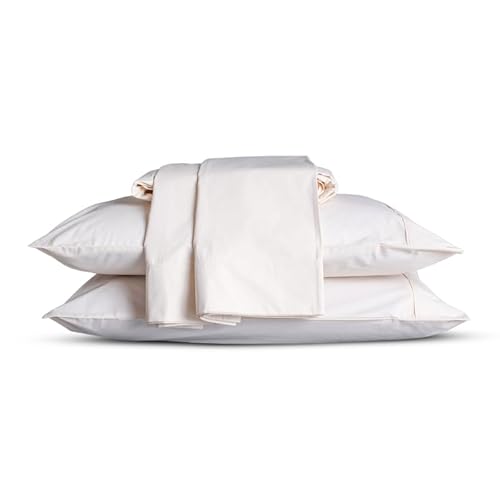 Sleep & Beyond Organic Cotton Percale Sheet Set - Breathable, Lightweight Comfort - Split King Ivory