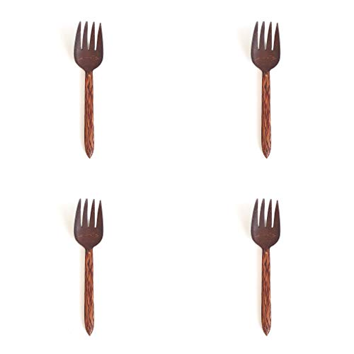 Rainforest Bowls Coconut Wood Forks - Hand-Carved, Food-Safe Finish, 4 Utensils - 7.5"