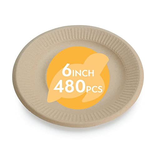 Earth's Natural Alternative Compostable Plates - Heavy-Duty, Biodegradable, 6" - 480 Pack