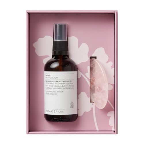 Evolve Organic Beauty Skin Care Set - Kalahari Cleansing Oil & Rose Quartz Gua Sha - 2 Pieces