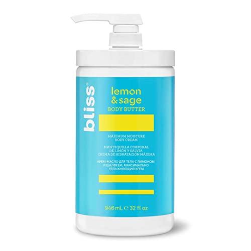 Bliss Body Butter - Nourishing Lemon & Sage Moisturizer, Hydrating Shea & Vitamin E - 32 Fl Oz