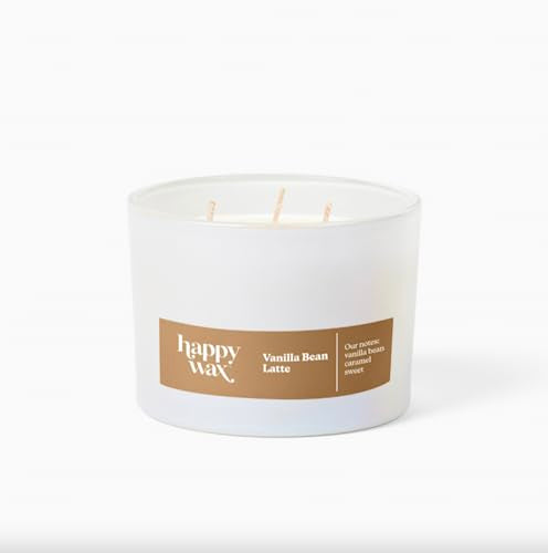 Happy Wax Candle - Vanilla Bean Latte Scent, Essential Oils, Long-Lasting 40+ Hour Burn - 12oz