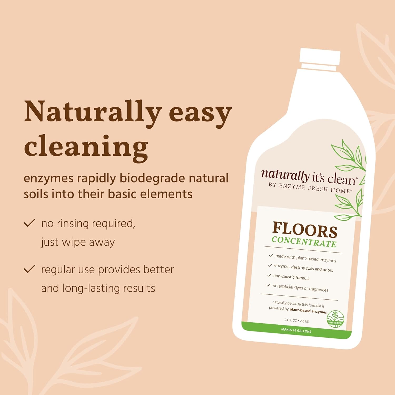 naturally It's clean Floor Cleaner - Plant-Based Enzymes, Odor Eliminator, 24 Gallons