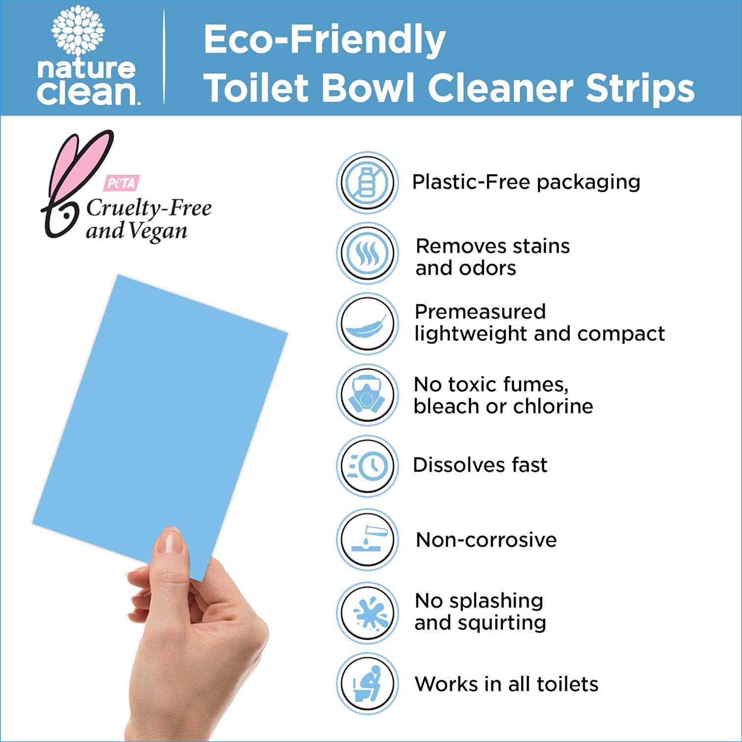 Nature Clean Toilet Bowl Cleaner Strips - Non-Toxic, Biodegradable, Fresh Lemon Scent - 36 Count