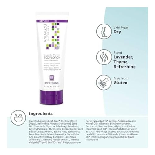 Andalou Naturals Body Lotion - Hydrates & Softens with Lavender Thyme, 8oz Organic Ingredients