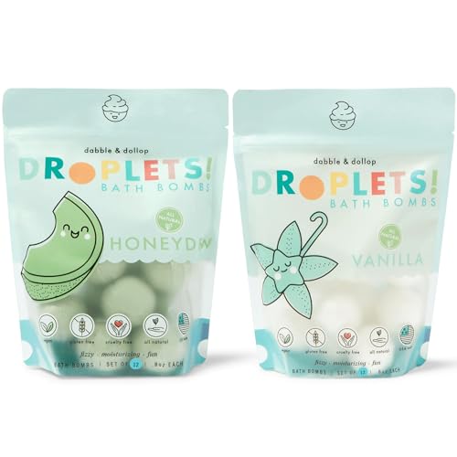 Dabble & Dollop Bath Bombs - Moisturizing Vanilla & Honeydew, Vegan, Gluten-Free - Set of 12