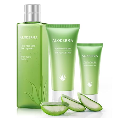 Aloderma Skin Care Set - Hydrates & Soothes with Organic Aloe Vera, Travel Size Included - 3 Pieces