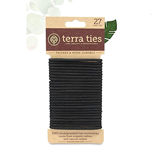 Biodegradable Elastic Hair Ties - Strong Hold, Organic Cotton & Natural Rubber - 27 Count