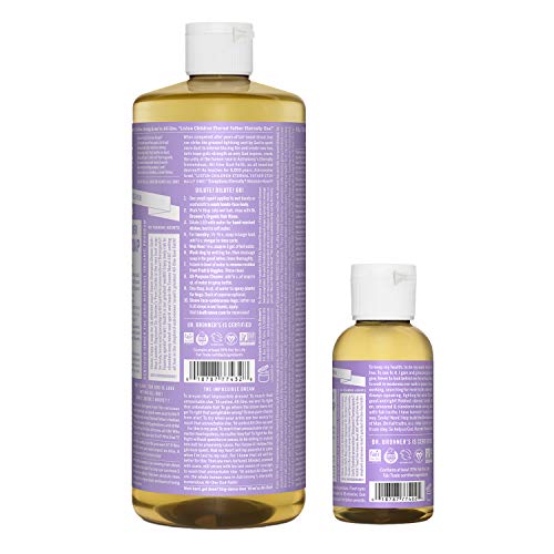 Dr. Bronner's Pure-Castile Liquid Soap - Lavender, Organic Ingredients, 32oz & 2oz Travel Size