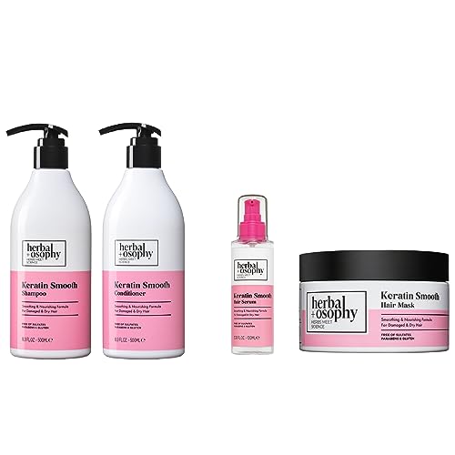 Herbalosophy Keratin Hair Care Set - Nourishing Shampoo, Conditioner, Serum & Mask - 16.9oz