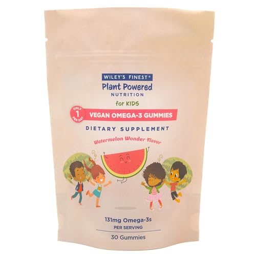 Wiley's Finest Kids Vegan Omega-3 Gummies - DHA, ALA & SDA, Watermelon Flavor - 30 Count