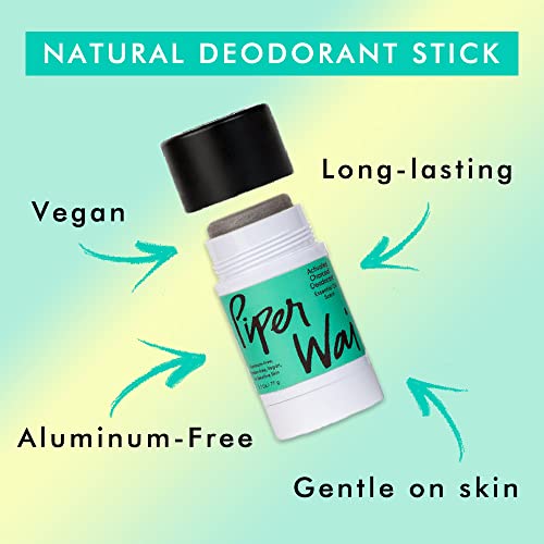 PiperWai Natural Charcoal Deodorant - Long-Lasting Odor Protection, Ocean Waste Plastic - 2oz