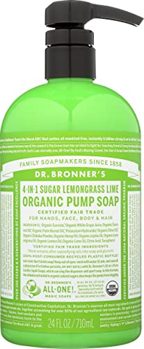 Dr Bronner Organic Body Soap - Vegan, Non-GMO, Biodegradable, 4-in-1, Lemongrass Lime - 24oz