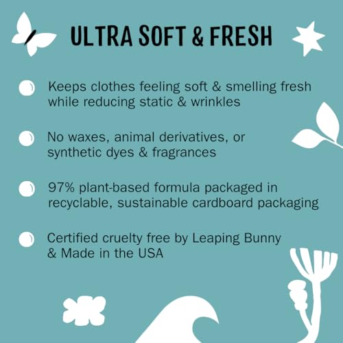 Molly's Suds Fabric Softener Dryer Sheets - Plant-Based, Sensitive Skin, Plastic-Free - 120 Sheets