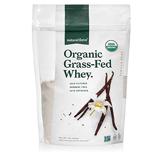 Natural Force Grass Fed Organic Whey Protein Powder – 20g Protein, Non-GMO, Lab Tested – 16oz