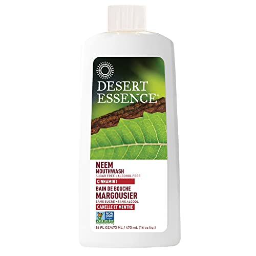 Desert Essence Mouthwash - Tea Tree & Aloe for Fresh Breath, Vegan, Non-GMO - Cinnamint, 16oz